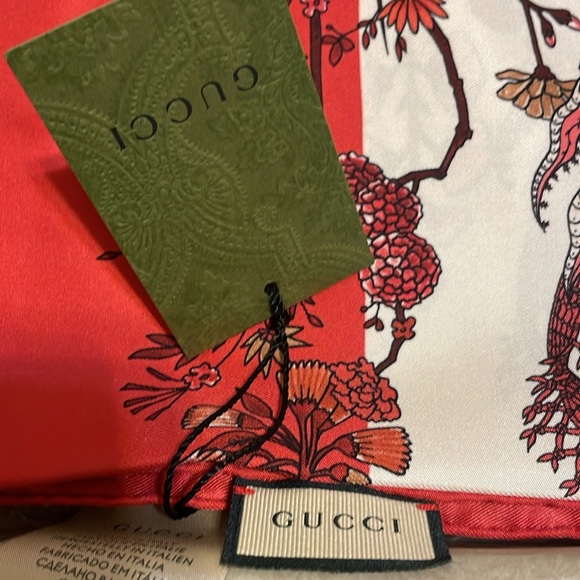 Gucci Red and White Dragon Silk Scarf - Picture 9 of 9